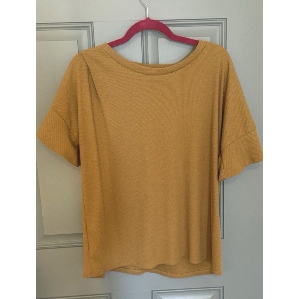 Sew in Love Women's Yellow Mustard‎ Shirt Top Blouse 3/4 Sleeve Waffle Size L